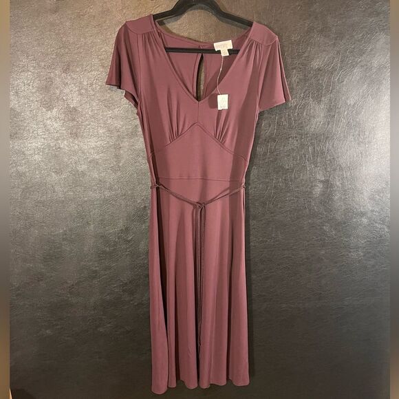 LOFT Dresses & Skirts - Ann Taylor Plum Color Belted Midi‎ Dress Size 4
